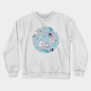 Medical Pattern | Doctor | Nurse | Watercolor | Blue Crewneck Sweatshirt